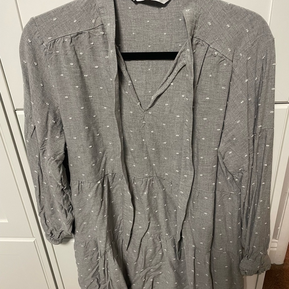 Zara Gray Polka Dot Long-Sleeve Top/baby doll dress